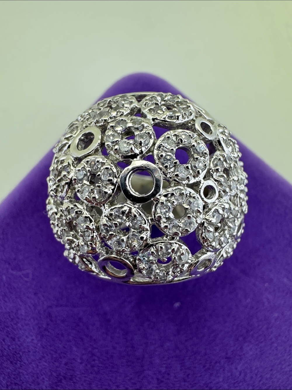 💛 Sterling Silver Plated Pavé Dome Cocktail Ring | Bold Crystal Statement
